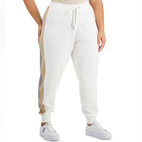 NWT Calvin Klein Joggers Plus Size Knit Pants Cream/Gray/Tan Women’s Size 3X $99 - Picture 1 of 5